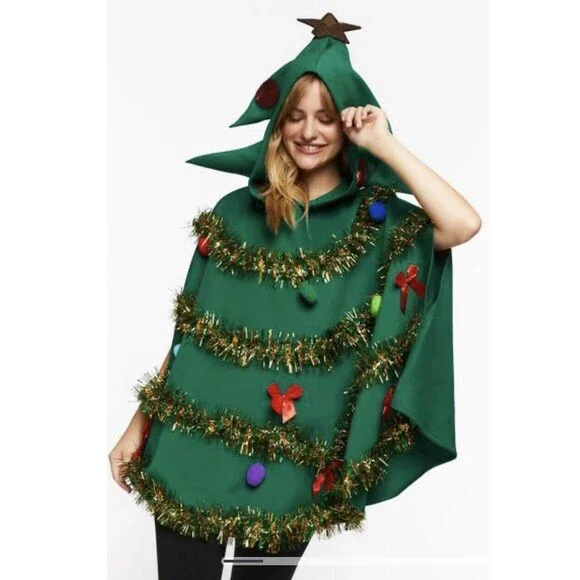 Forever 21 Festive Green Holiday Poncho - Picture 1 of 3